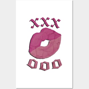 Valentine’s Day Lips Kiss XXXOOO Pink Distressed Graphic Design Gifts Posters and Art